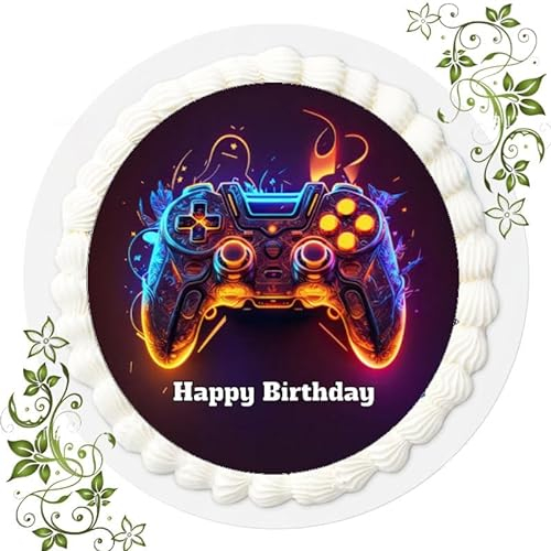 Für den Geburtstag ein Tortenbild, Zuckerbild mit dem Motiv: Gamer, Essbares Foto für Torten, Tortenbild, Tortenaufleger Ø 20cm FONDANT Gamer Nr. 1