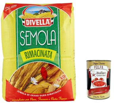 Italian Gourmet Semola di Grano Duro Rimacinata Hartweizengrieß 1 x 5kg | Macina fine per pane, pizza e impasti freschi; ergibt elastische Teige, Gesamtnettogewicht 5 kg + Kostenlos Polpa 400g