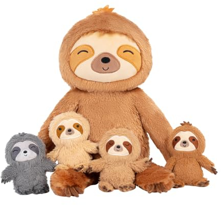 OUOZZZ 5 Stück Faultier Kuscheltier Set, 48cm Weich Faultier Plüschtier mit 4 Baby Stofftier Faultiere im Bauch - Baby Geburtstagsgeschenk für Mädchen Jungen Kinder