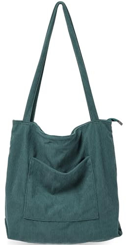 WantGor Cord Tasche Damen Umhängetasche mit Reißverschluss, Groß Handtasche Tote Bag Shopper Schultertaschen für Schule Arbeit Reisen Einkaufen Alltag
