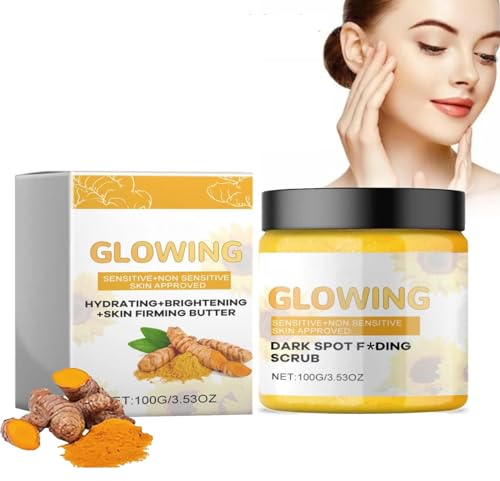 Glow Combo Turmeric Glow Scrub,Gesichtspeeling Kurkuma, Gesichtspeelingcreme,Gesicht Körperpeeling Organics Gesichtspeeling Aufhellendes Peeling für Mitesser Verbessert Akne mit dunklen Flecken