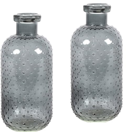 Marrakesch 2er Set geriffelte Vase Missy Grau aus Glas | Boho Vasen Deko in Flaschenform | Blumenvase Deko Aesthetic als Frühling Tischdeko auf dem Esstisch im Esszimmer oder Wohnzimmer