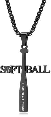 Caiduoduo Stainless Steel Statement Baseball Pendant Necklace with Engraved Inspirational Inscription for Softball Player Inspired Jewelry