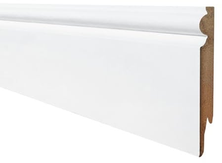 Onlywood 24 Metri Lineari Battiscopa bianco in Mdf EVE Spessore 14 mm x Altezza 75 mm- Zoccolino Battiscopa Verniciabile a piacere Modello Inglese Ducale