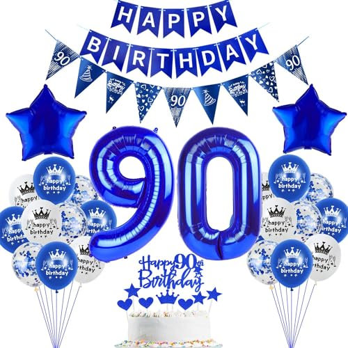 deko 90. Geburtstag Dekoration,Dunkelblau Tortendeko Geburtstag 90 Jahre mann Party Deko 90 frauen ,luftballons 90. frau,blau Geburtstagsdeko 90 Jahre Männer ballon