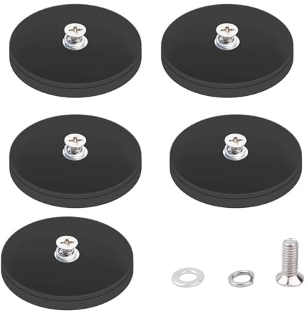 5 Stück Gummiert Magnete Anti-Rutsch, 15Kg+ Haftkraft Stark Neodym Magnete Mit Gewinde, Ø43mm Magnete Mit M4 Innengewinde Magnetischer Montagesockel, für Fahrzeuge, Lampen, Befestigen Von Werkzeugen