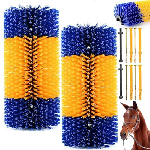 Halbrunde Kratzbürste für Rinder Schafe Pferde Schwein Equine Scratcher Universal Nylon Kratzmatte Massagebürsten Kratzbürste Bürste zur Fellpflege (17.4x7.87inch, stück, 1)