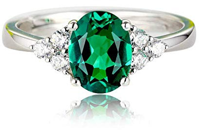 PULABO Grüner Nano Smaragd Ring echte solide Silber Mode Vintage kann Birthstone Ringe für Frauen feinen Schmuck bequem und praktisch beliebt