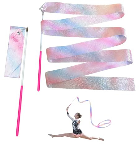 Lpolkvemelh Packs Gymnastic Dance Ribbons, 78.7 inches Sparkling Rhythmic Dancing Ribbon with Pink Wands, Children Colorful Flashing Dancers Twirling Streamers for Home Game Talent show