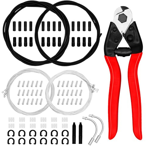 103pcs Universal Bicycle Brake Cable Kit, Brake Cable and Shift Cable Housing Kit with Stainless Steel Bike Cable Cutter, Include Cable End Caps, O-Rings, C Buckle, V-Brake Cable Guide for Bike Repair