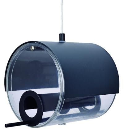MeLiTec Edelstahl Vogelfutter Station Fässchen Silber/schwarz Farbe Schwarz matt, Größe Hängend