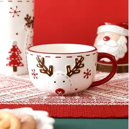 Mug de Noël, Céramique Rouge et blanche, 50cl