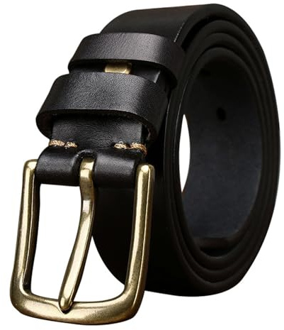 AGUTALITHIC Ledergürtel Herren Damen 5mm Dicke 3.8cm Breit Antik Beiläufige Gürtel Vollledergürtel Jeansgürtel Messing Gold Metall Dorn-schließe Gürtelschließe (110cm/43, Black)