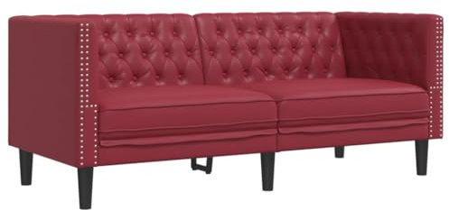 Genérico Wenjingqi-372663 Chesterfield-Sofa, 2-Sitzer, Kunstleder, Rot