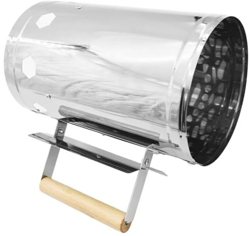 Happyyami Feuerfeste Kohleanzünder Kübel Aus Verzinktem Mit Hitzebeständigem Holzgriff Luftzirkulierender Kaminstarter Für Camping Grill Und Kaminofen Zubehör Robuste BBQ Anzündhilfe