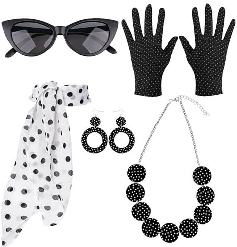 Generisch 50er-Jahre-Frauen-Set | -Accessoires - 5-teiliges Disco-Outfit, Kostümparty-Outfits für Mädchen