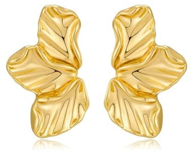 Gold Ohrringe Damen, Fächerförmig Blumen Ohrringe, Statement Earrings Groß Goldene Blumenohrringe für Mädchen Damen Partys Zubehör, Alltag, Hochzeit (Gold-B)