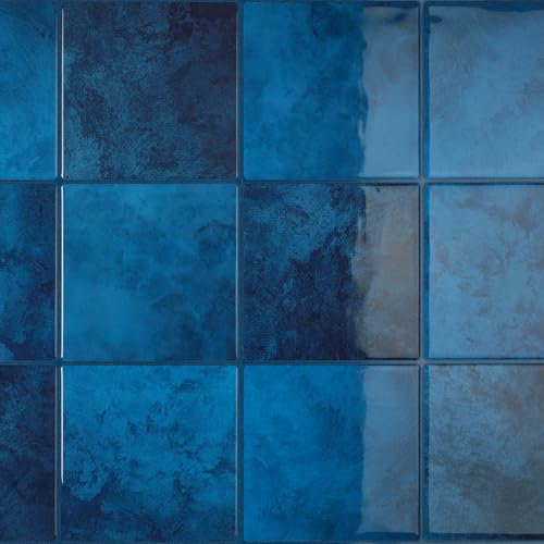 CRE8TIVE 4 Pezzi Piastrelle Adesive Marmo Blu Scuro Piastrelle Adesive Bagno Impermeabile Mosaico Adesivo Piazza Mattonelle Adesive Cucina Paraschizzi Cucina 3D Mattonelle Lavanderia 30.5cm x 30.5cm