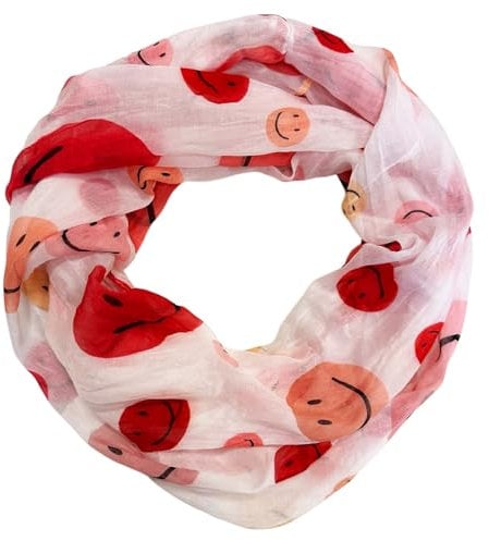 J26 Smiley Loop Schal aus Seidenmischung mit Animal Print Muster Tuch Sommer Frühling Herbst Halstuch Stola Tuch Übergangsschal Seide Silk Smile (Rot)