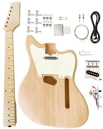 E-Gitarren-Set, Mahagoni-Körper und Ahornhals, Griffbrett aus Ahorn, ungeschnittenes DIY-Gitarren-Set, zum Selberbauen, unlackiert