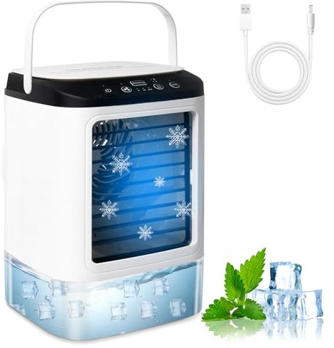 Bwaliffury Aire Acondicionado Portatil, Mini Aire Acondicionado 4 en 1, Enfriador de Aire Portatil 900ML,3 Velocidades & 2 Nebulizacións,12W Climatizador Portatil Evaporativo para Dormitorio, Oficina