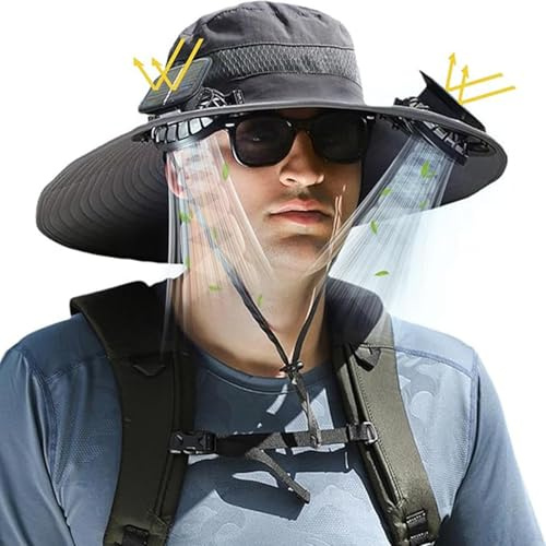 Cappello con Ventola a Energia Solare Largacappello Cappello per Unisex con Ricarica USB e 2 Ventole Solari per Pesca all'aperto Alpinismo