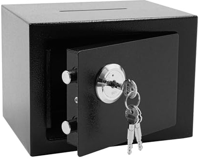 Geldtresor mit Schlüssel, 4.6L Mini Tresor mit Stahlkonstruktion für Bargeld, Schmuck und Wertsachen, Safe Tresor für Zuhause, Büro, Hotel, Schwarz