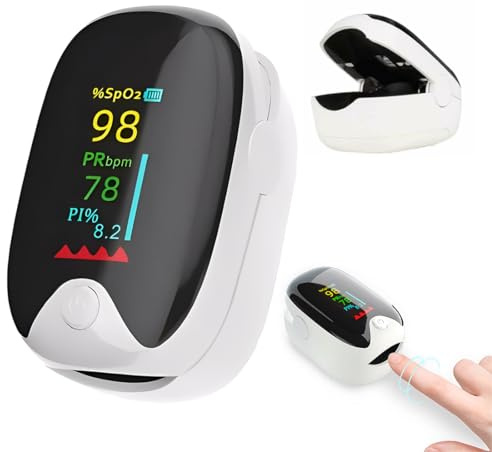 Tomedeks 2 PCS Pulsoximeter für Erwachsene mit Farbdisplay-LCD –sauerstoffsättigung messgerät finger, Herzfrequenz-Monitor am Finger | 3-5 Sekunden Schnellmessung (weiß)