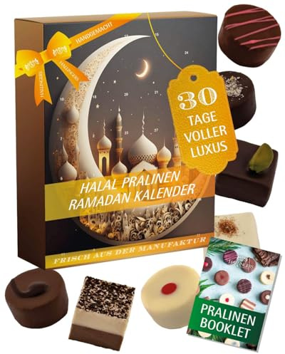 Hallingers Genuss Manufaktur Pralinen Halal Ramadan - ohne Alkohol, handmade aus Edelkakao in wertigem Softfeel-Karton Ramadan - Kareem, Kareem Maburak für Frauen Männer