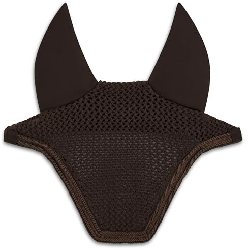 Equimour Fliegenhaube Pure Chocolate – gehäkelte Cotton-Crochet Fly Bonnet mit atmungsaktiven Ohren & Ton-in-Ton Glitzerkordel, Full