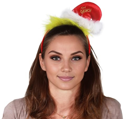 Chaks - Der Grinch™ Haarreif für Erwachsene mit grünem Plüsch & Weihnachtsmütze, Accessoires für Grinch Kostüme