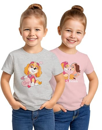 Paw Patrol T-Shirt für Mädchen Oberteil Kinder Shirt kurzärmlig Rosa/Grau (2er Pack)