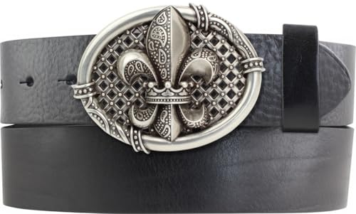 BELTINGER Gürtel aus Vollrindleder mit Noble Lily-Schließe 4,0 cm | Ledergürtel mit Fleur de Lis Buckle für Damen Herren 40mm | Leder-Gürtel mit Druckknöpfen 4cm
