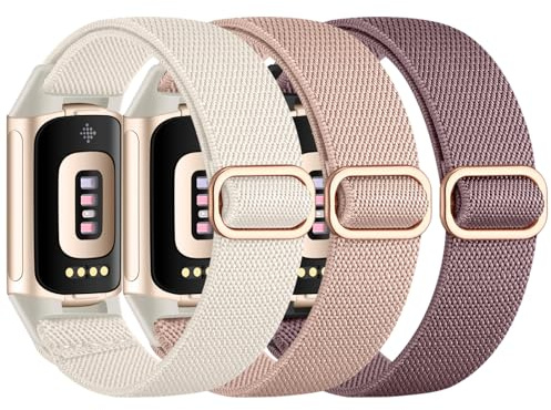 Epova 3 Stück Armbänder Kompatibel mit Fitbit Charge 6 Armband - Fitbit Charge 5 Armband für Damen Herren, Wasserdicht Nylon Sport Elastisch Ersatzarmband für Charge 6/ Charge 5