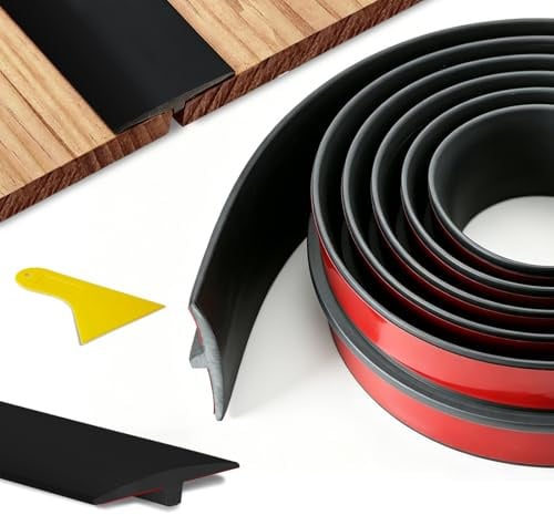 Hexizexi T Profile Übergangsprofil Selbstklebend 19.5mm x 2m Schwarz | Übergangsleiste Boden Übergangsschiene Selbstklebend mit Schaber für Türschwellen Bodenfugen