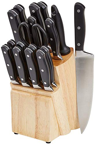Amazon Basics Premium Messerblock, 18 Stück, Schwarz