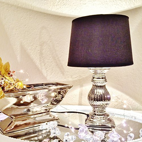 DRULINE Steffi Tischlampe Silber Schwarz Keramik Shabby Chic Tischleuchte Keramiklampe ohne Leuchtmittel