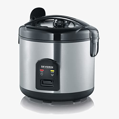 SEVERIN RK 2425 Cuociriso elettrico 3 L da 650 Watt, Cuoci riso antiaderente per preparazioni sane, Vaporiera elettrica facile da pulire con spie LED e accessori, Argento/nero
