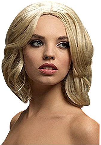 Smiffys Fever Kollektion, Olivia Perücke, Dunkelbond, sanfter Locken Bob, 33cm/13in Halloween
