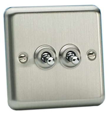Crabtree 2 Gang 10A Classic Toggle Switch Brushed Matte Silver Chrome Home Office Wall Light Switch
