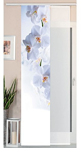 Gardinenbox 2er Set Schiebegardine Flächenvorhang Wildseide Optik und Voile Paneel, 245x45, Orchidee Weiß, 80400