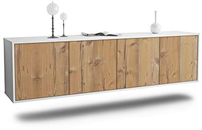 Dekati Lowboard Anaheim hängend (180x49x35cm) Korpus Weiss matt - Front Holz-Design Pinie - Push to Open