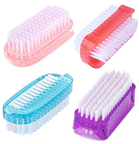 4 Pcs Nail Clean Brush,Plastic Handle Nail Finger Tip Scrubbing Brushes Double Sided & Vertical Cleaning Scrubbing Brush for Toes Nails Hands Garden, Home & Salon Use