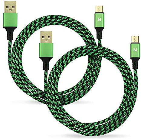 Nitho Set Of 2 Charge and Play Cables Compatible with Xbox One and Playstation 4 Controllers, 4 Meters Extra Long USB-A to Micro-USB Charger Cable Power Cord (2 Cables, Green)