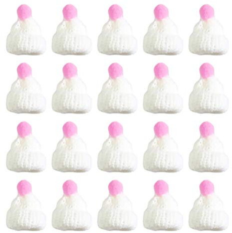 Amosfun 20 Stück Mini Weihnachten Strickmütze Strickmütze Mini Nikolausmütze DIY Weinflaschen Kronkorken Lollipop Hut Weihnachten Handwerk Kunst Dekoration (weiß)