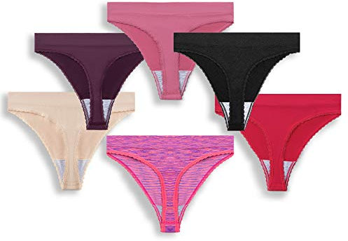 GRANKEE Thongs for Women Seamless-High Waisted Thong Underwear Comfortable Quality No Show Panties Multipack(Black/Skin/Rose Red/Dark Raspberry/Lady Pink/Space Dye Fuchsia 6 Pack M)
