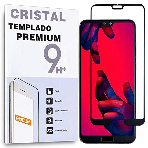 REY Protector de Pantalla Curvo para Huawei P20 Pro, Negro, Cristal Vidrio Templado Premium, 3D / 4D / 5D, Anti Roturas