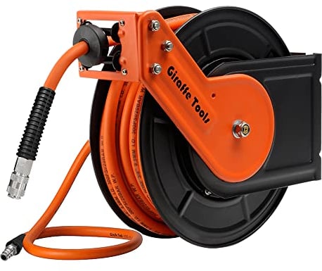 Giraffe Tools Automatischer Druckluftschlauch Aufroller mit 3/8 Druckluft Schlauch, 15m+1m Wandmontage Druckluftschlauchtrommel mit 1/4 Schnellkupplung 300 PSI