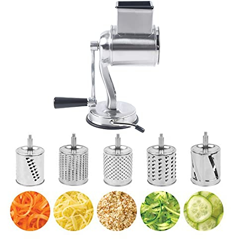 Râpe à légumes manuelle avec 5 lames de tambour - Râpe à fromage - Coupe-légumes pour carottes, concombres, pommes de terre
