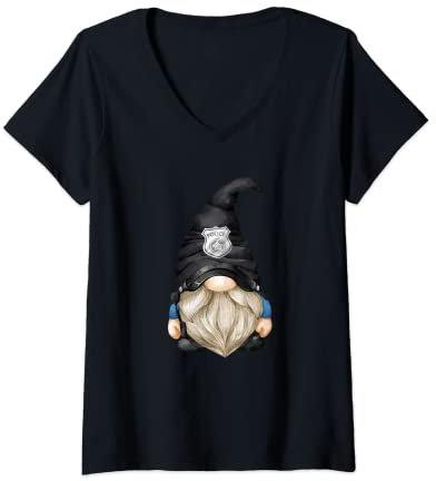 Damen Lustiger Gartenzwerg für Polizei, Papa und Gramps T-Shirt mit V-Ausschnitt